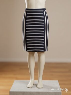 J. Crew Black and Cream Striped Panel Pencil Skirt Size (4) Pre-owned